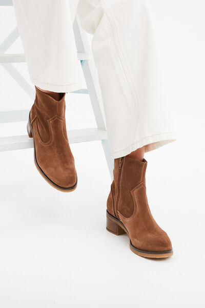 Bottines cuir daim &agrave; talons Creeks taupe femme