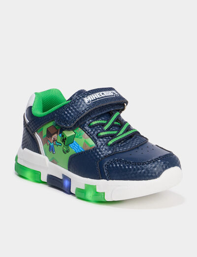 Tennis semelles lumineuses Minecraft bleu marine garçon