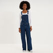 Salopette en jean jambe large coton bleu fonc&eacute; femme