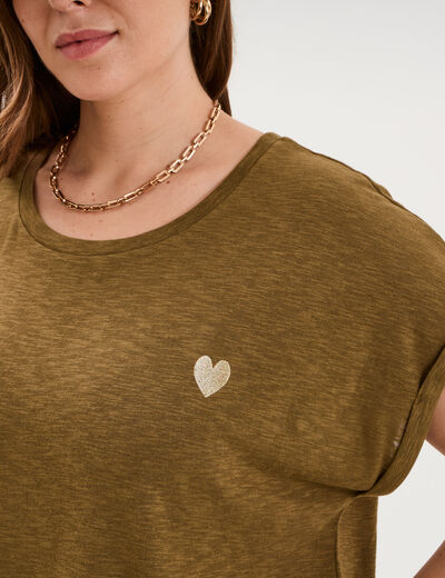 T-shirt droit manches courtes col rond beige femme grande taille