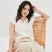 Blouse manches courtes avec dentelle blanc femme