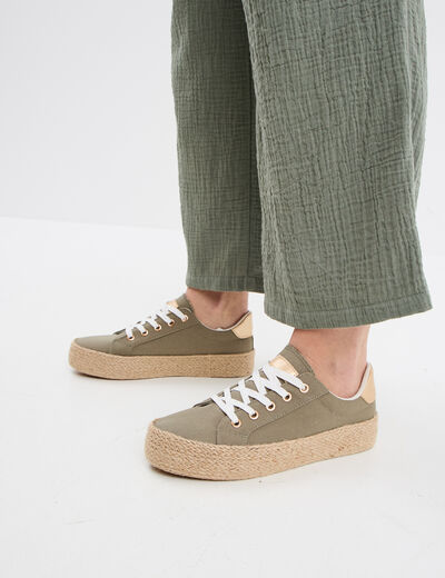 Tennis basses toile plateformes vert kaki femme