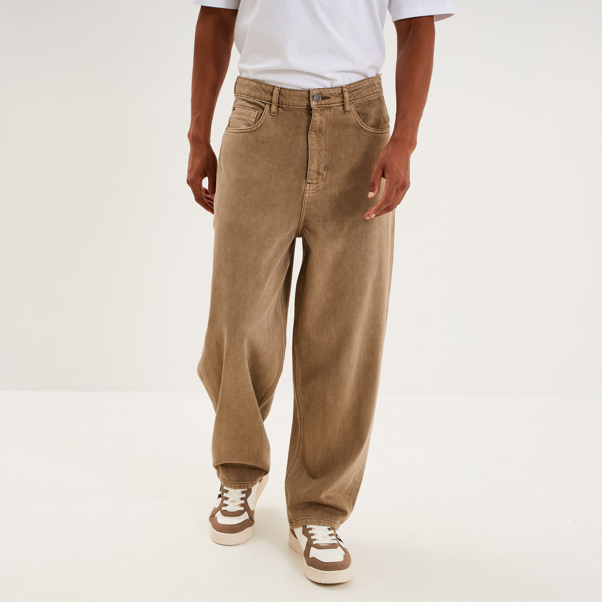 Jean large baggy 5 poches vert kaki homme