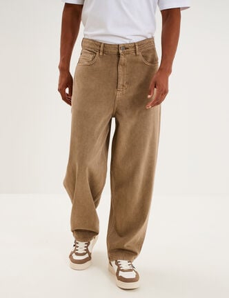 Jean large baggy 5 poches vert kaki homme