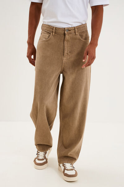 Jean large baggy 5 poches vert kaki homme