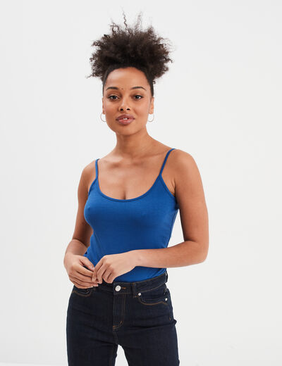 Débardeur coton bretelles réglables bleu roi femme