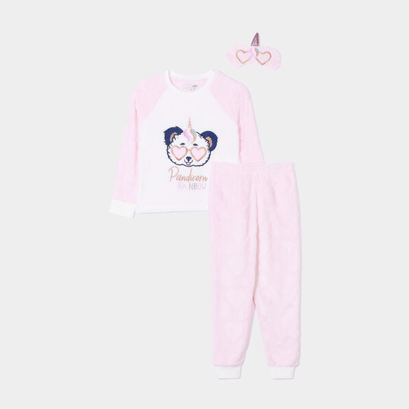 Ensemble pyjama pantalon pilou 3 pièces rose poudrée fille