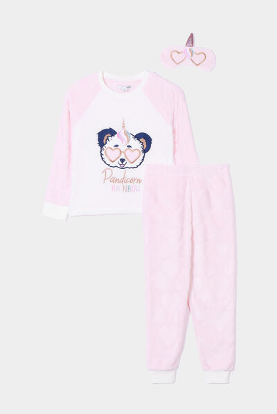Ensemble pyjama pantalon pilou 3 pièces rose poudrée fille