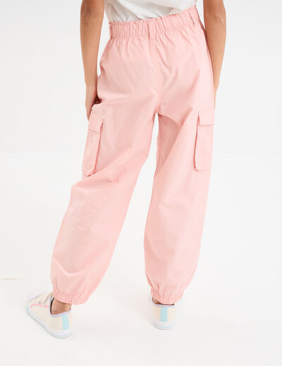 Pantalon parachute battle poches c&ocirc;t&eacute;s rose pastel fille