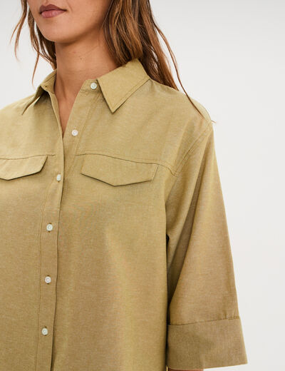 Chemise manches 3/4 poches poitrine vert olive femme