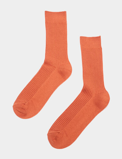 Lot 2 paires chaussettes côtelées orange foncé homme
