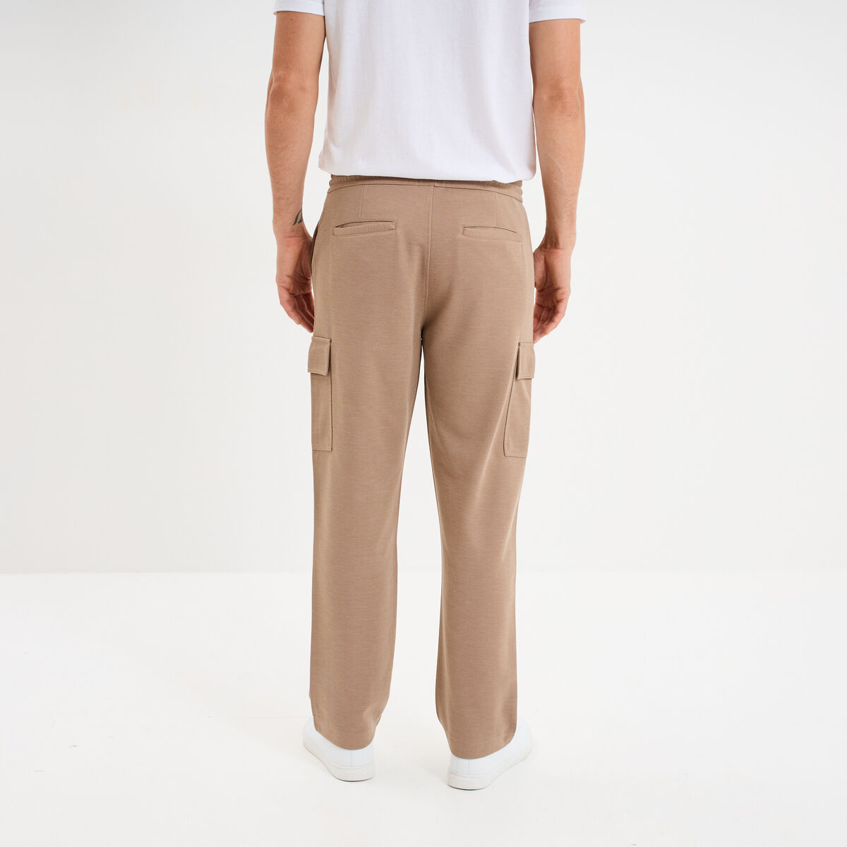 Pantalon cargo taille &eacute;lastiqu&eacute;e taupe homme