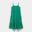 Robe longue &agrave; volants et bretelles coton vert canard fille