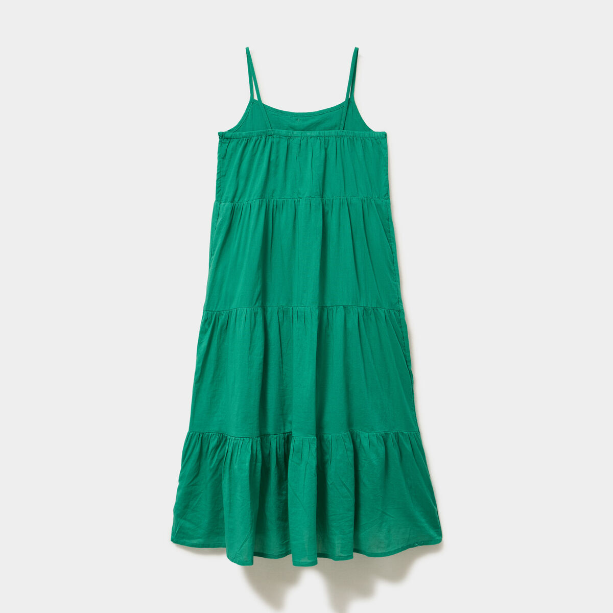 Robe longue &agrave; volants et bretelles coton vert canard fille