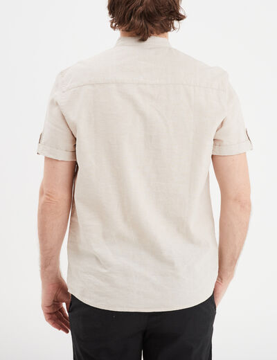 Chemise col mao lin mélangé gris clair homme