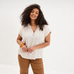 Blouse col en V manches courtes beige femme grande taille
