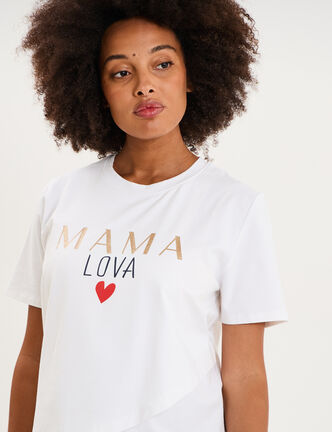 T-shirt manches courtes allaitement blanc femme maternit&eacute;