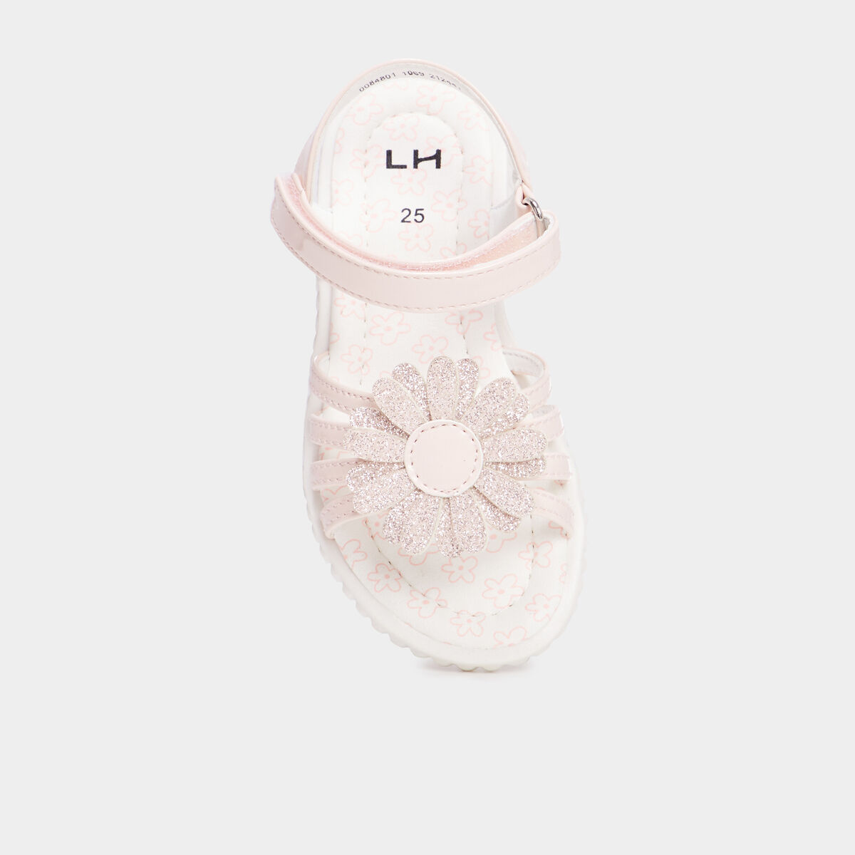 Sandales &agrave; scratchs avec fleurs rose fille