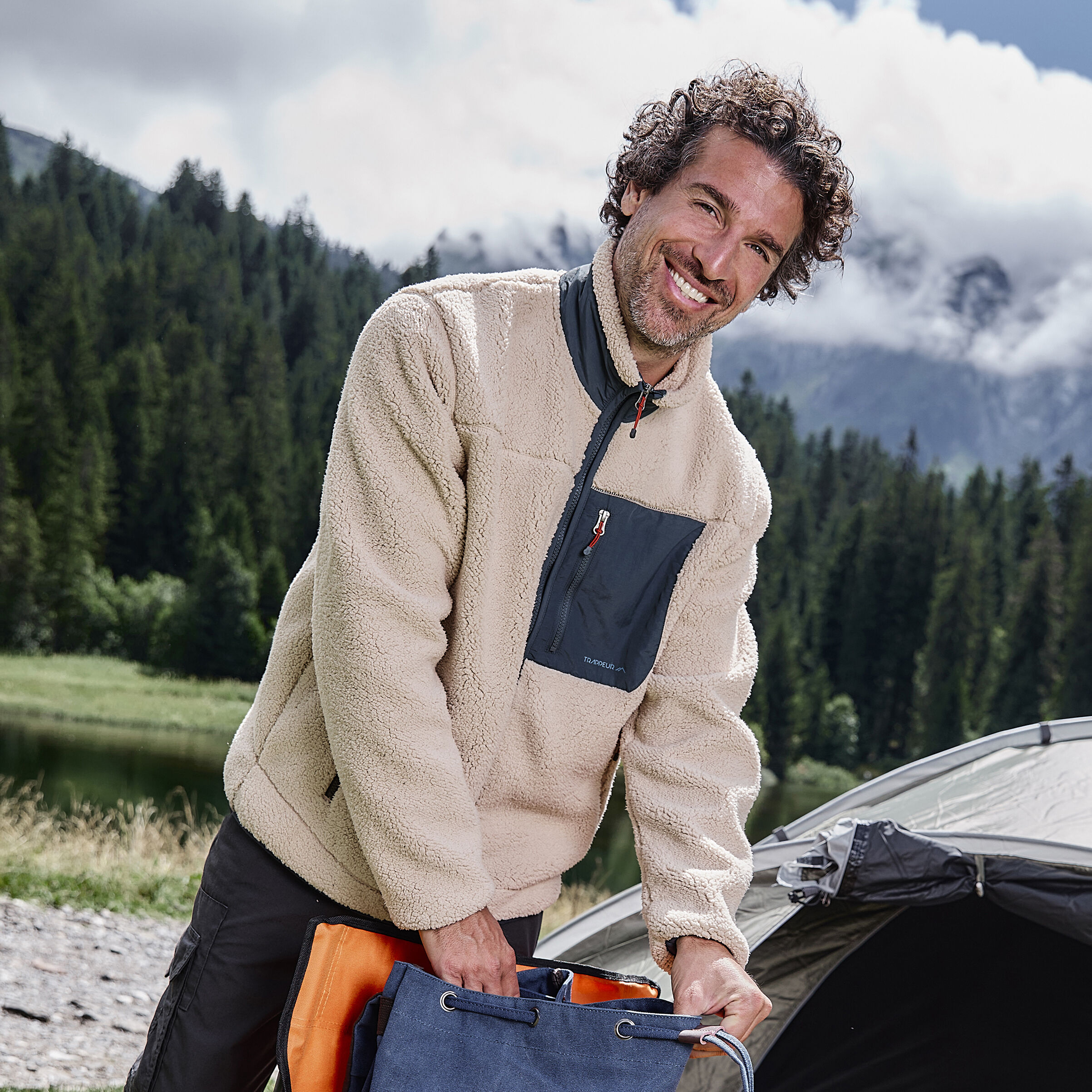 Veste effet sherpa zippée 3 poches beige homme TRAPPEUR