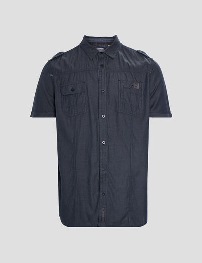 Chemise col italien manches courtes bleu homme