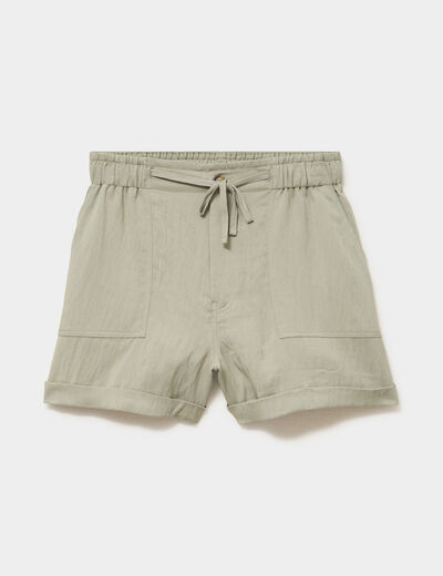 Short cargo taille &eacute;lastiqu&eacute;e vert kaki femme