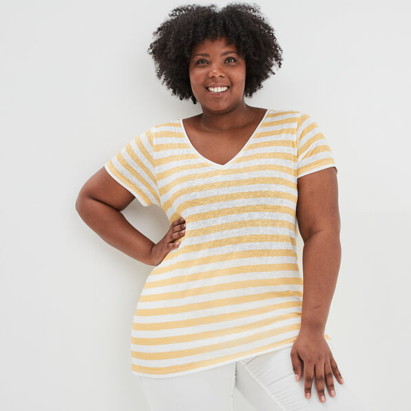 t shirt col en v manches courtes jaune clair femmegt T-shirt col en V manches courtes jaune clair femme grande taille