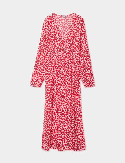 Robe midi empire fluide col en V rouge femme