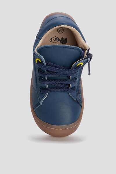 Bottillons zippés en cuir bleu bébé garçon