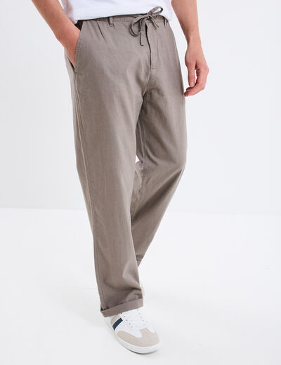 Pantalon chino mélange lin coton gris homme
