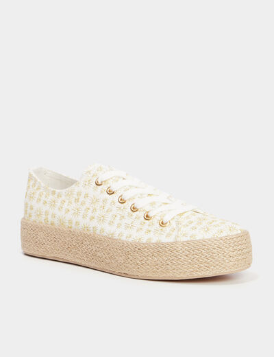 Tennis basses semelles en corde blanc femme