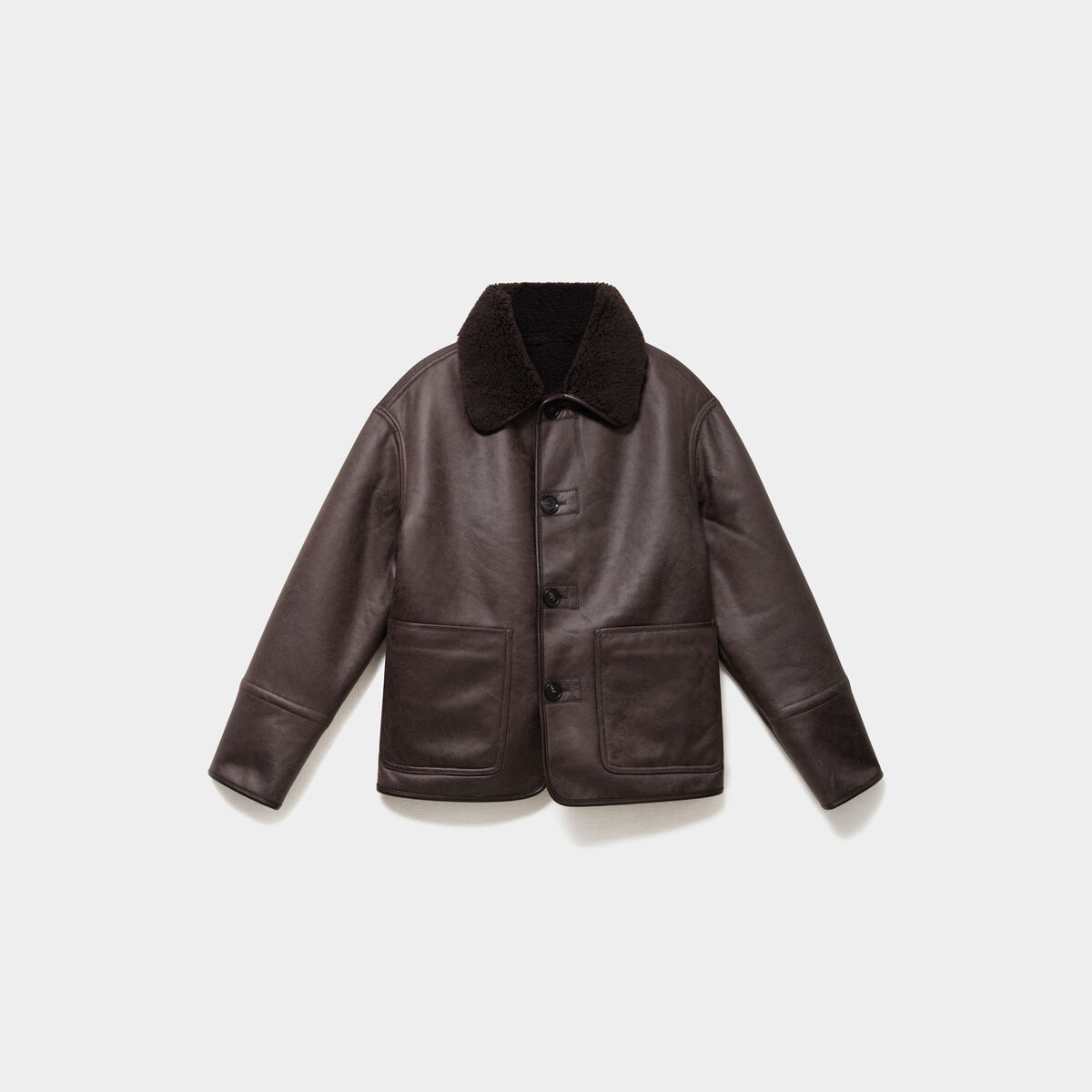 Veste r&eacute;versible simili cuir et polaire marron fonc&eacute; femme