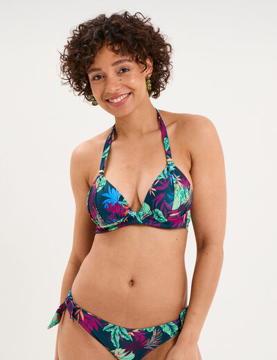 Haut de maillot de bain forme triangle bleu p&eacute;trole femme