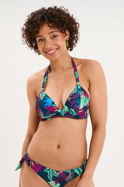 Haut de maillot de bain forme triangle bleu p&eacute;trole femme