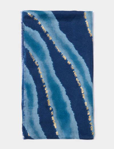 Foulard &agrave; franges courtes bleu femme