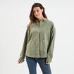 Veste surchemise oversize en jean coton vert kaki femme