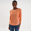 Pull droit col rond manches longues orange corail femme
