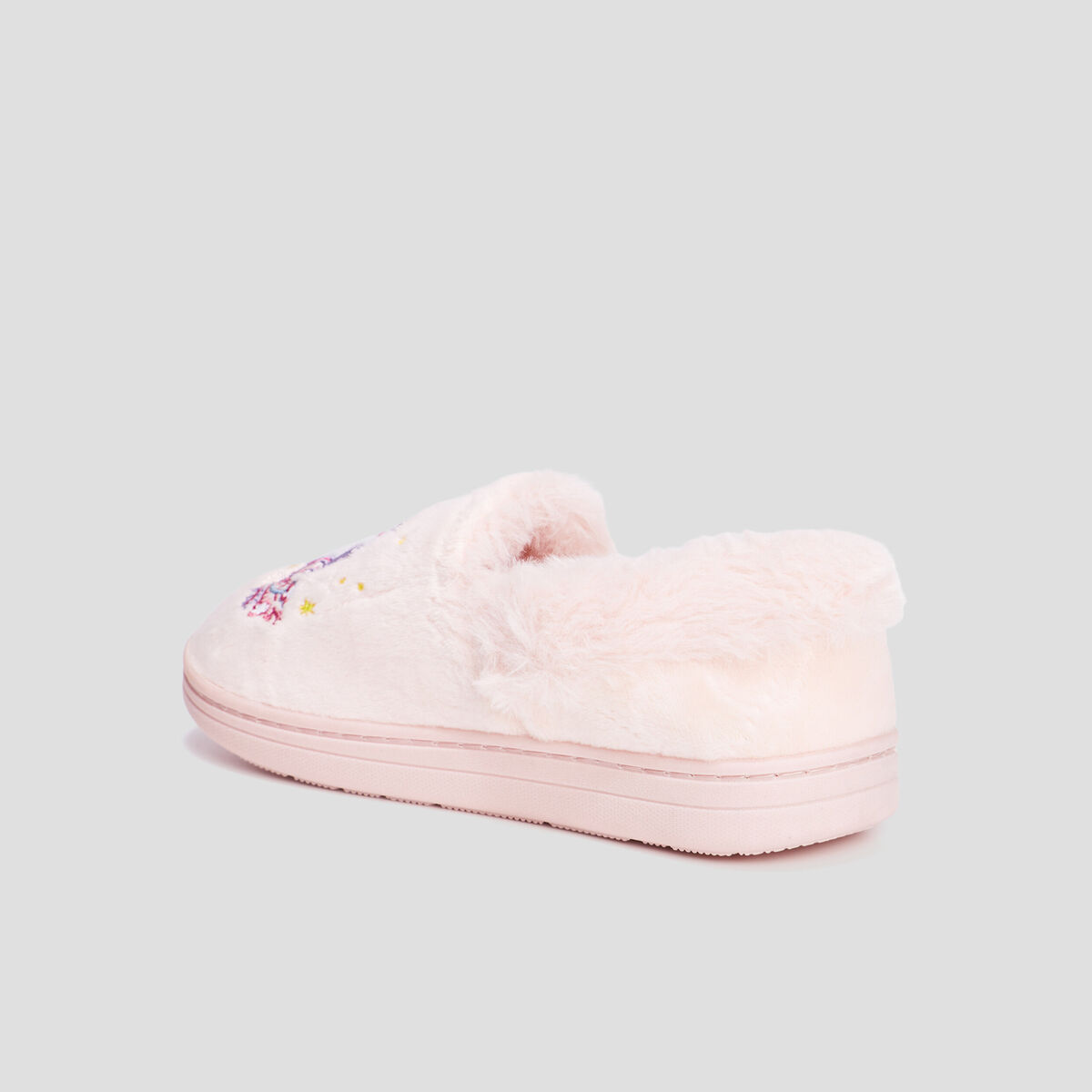 Chaussons brodés fourrés rose fille