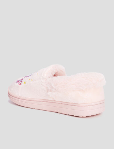Chaussons brodés fourrés rose fille