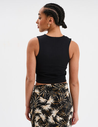 Débardeur cropped ouverture épaule noir femme
