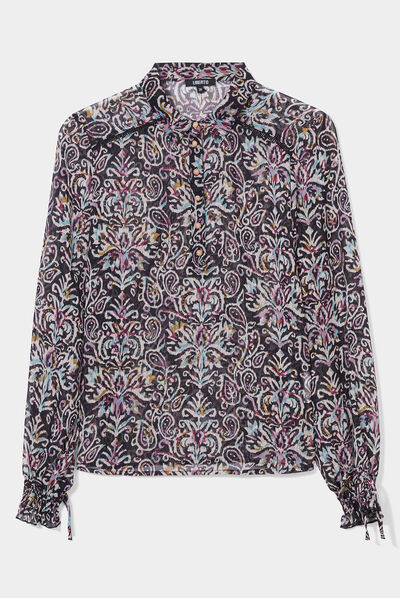 Blouse poignets smockés Liberto noir femme