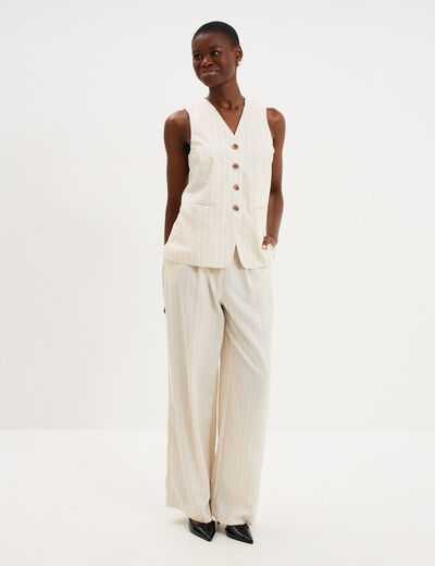 Pantalon large avec pinces ecru femme