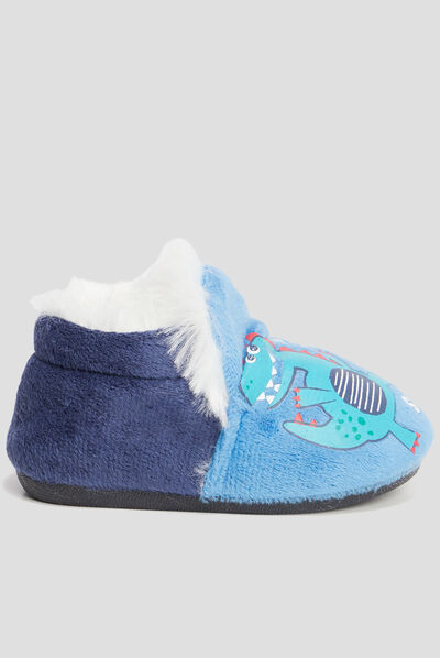 Chaussons fourrés motif dinosaure bleu bébé garçon