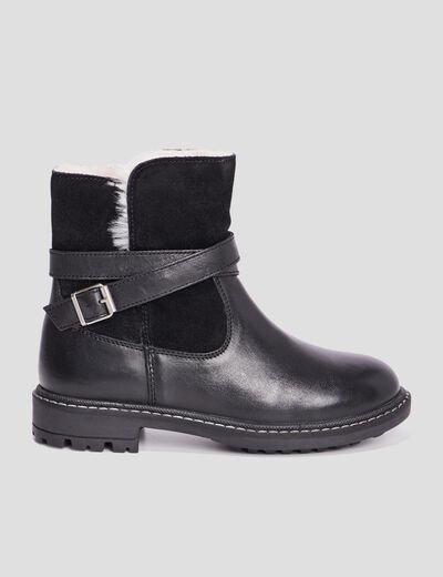 Bottines fourrées avec boucles en cuir noir fille