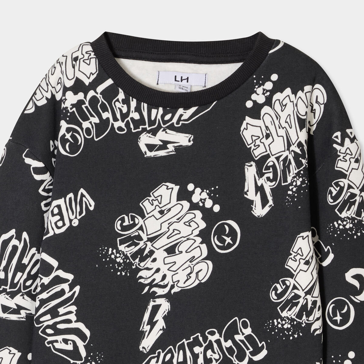 Sweat col rond manches longues noir garçon