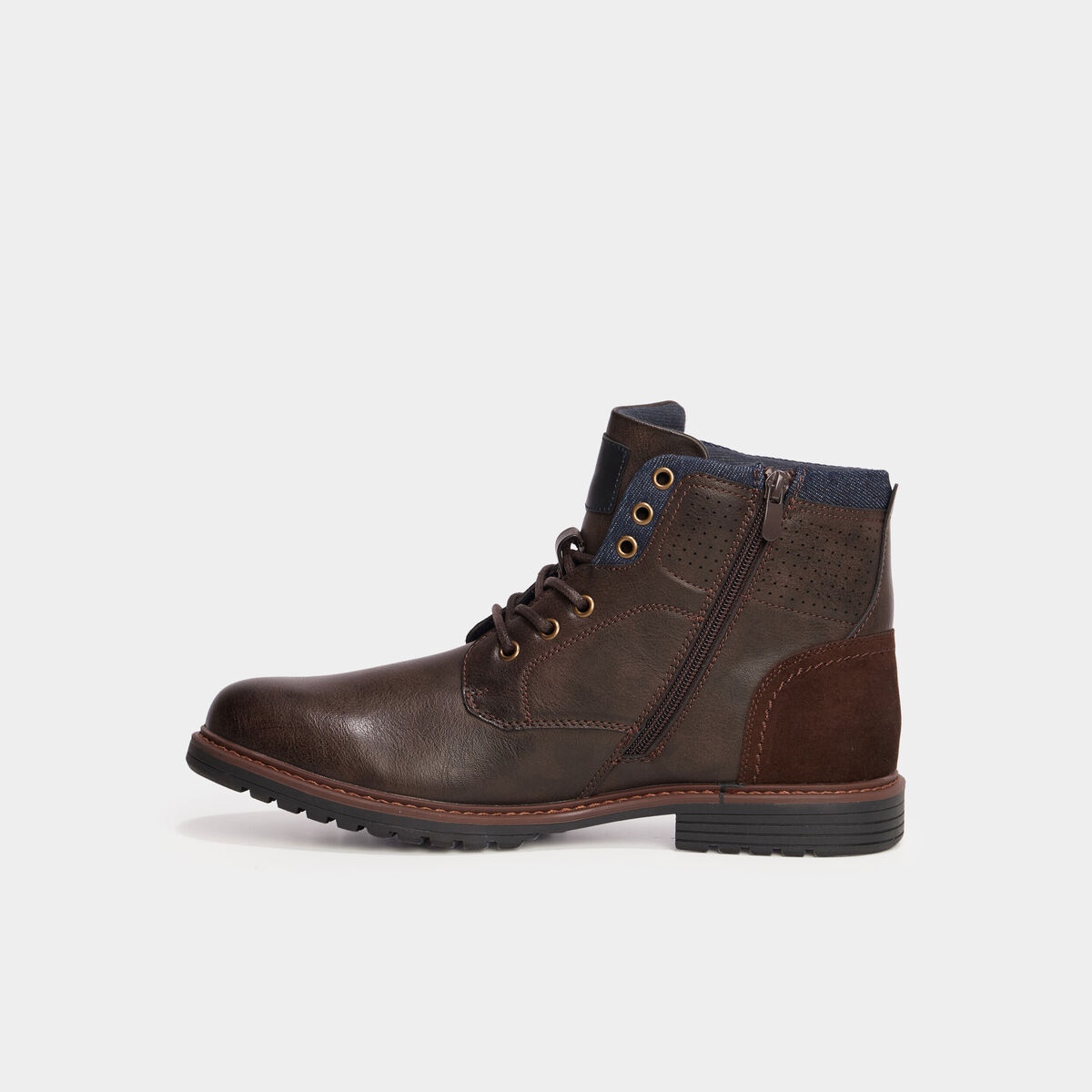 Bottines zipp&eacute;es et crant&eacute;es marron homme