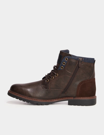 Bottines zipp&eacute;es et crant&eacute;es marron homme