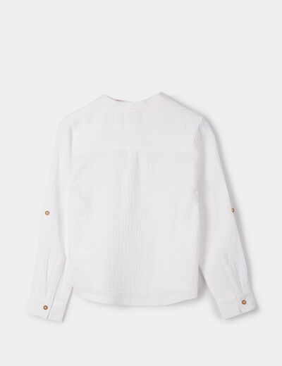 Chemise col mao gaze de coton blanc gar&ccedil;on