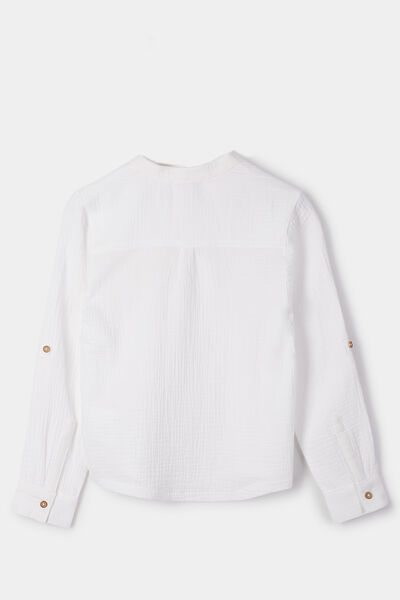 Chemise col mao gaze de coton blanc gar&ccedil;on