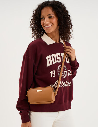 Sac bandouli&egrave;re 2 compartiments marron clair femme
