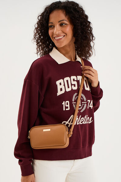 Sac bandouli&egrave;re 2 compartiments marron clair femme